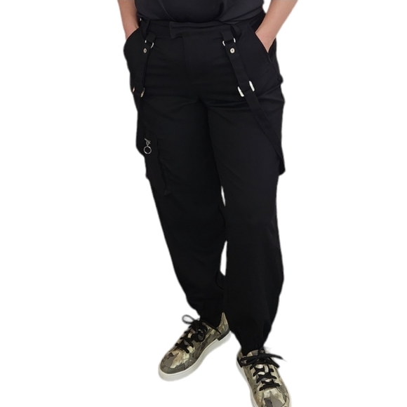 Hot Topic Black Strap Suspender Ultra Hi-Rise Jogger Pants - Picture 3 of 14